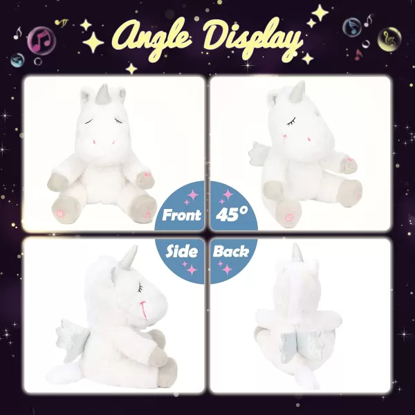 Hopearl LED Musical Stuffed Unicorn Lighting Up Singing Plush Toy Adjustable Volume Lullaby Animated Soothe Birthday Gifts for Kids Toddler Girls White 11