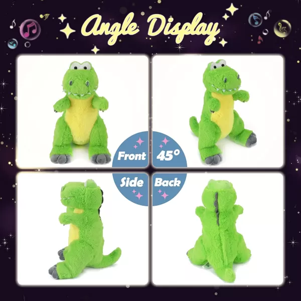 Hopearl LED Musical TRex Stuffed Dinosaur Lighting Up Singing Plush Toy Adjustable Volume Lullaby Animated Soothe Birthday Festival for Kids Toddler Girls Green 125