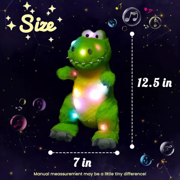 Hopearl LED Musical TRex Stuffed Dinosaur Lighting Up Singing Plush Toy Adjustable Volume Lullaby Animated Soothe Birthday Festival for Kids Toddler Girls Green 125