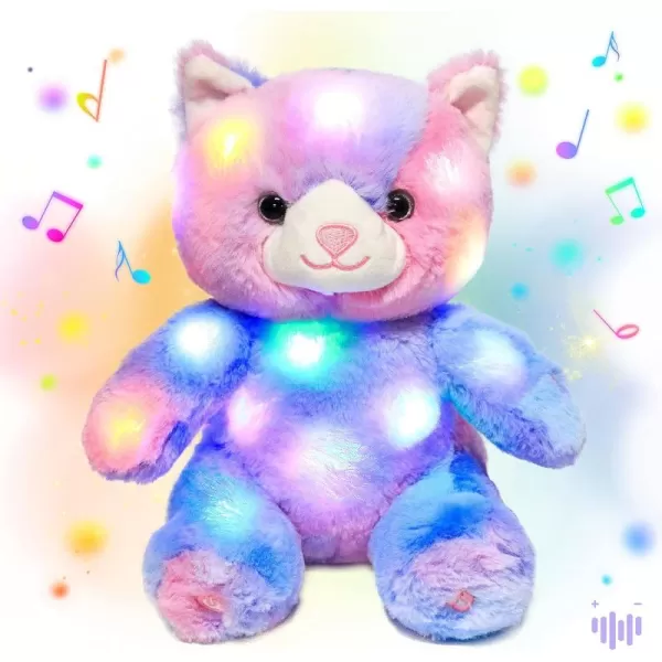 Hopearl Colorful LED Musical Stuffed Kitty Lighting Up Singing Plush Cat Adjustable Volume Lullaby Animated Soothe Birthday Festival for Kids Toddler Girls Rainbow 11