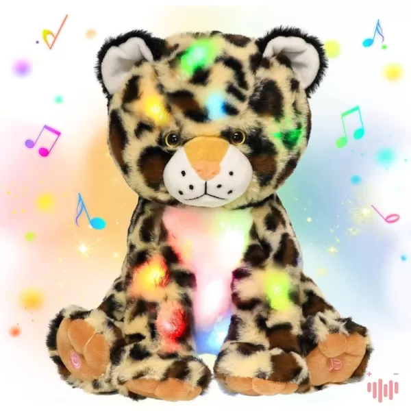 Hopearl LED Musical Plush Leopard Lighting Up Cheetah Stuffed Animal Panther Floppy Night Lights Glow in The Dark Birthday Festival for Kids Toddlers Boys 11