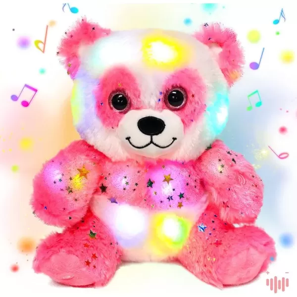 Hopearl LED Musical Plush Panda Lighting Up Singing Stuffed Toy Adjustable Volume Lullaby Animated Soothe Birthday Festival for Kids Pink 105