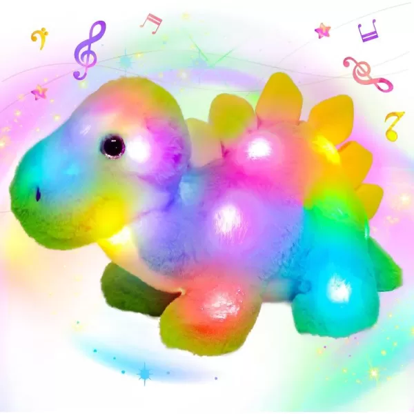 Hopearl LED Musical Stegosaurus Colorful Stuffed Dinosaur Lighting Up Singing Plush Toy Adjustable Volume Lullaby Animated Soothe Birthday Gifts for Kids Toddler Girls Green 14