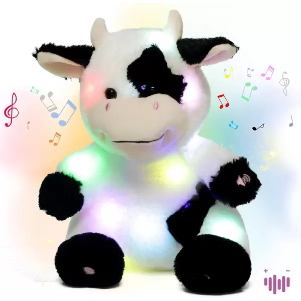 Hopearl LED Musical Stuffed Cow Lighting Up Singing Plush Toy Adjustable Volume Lullaby Animated Soothe Birthday Festival for Kids Toddler Girls 13