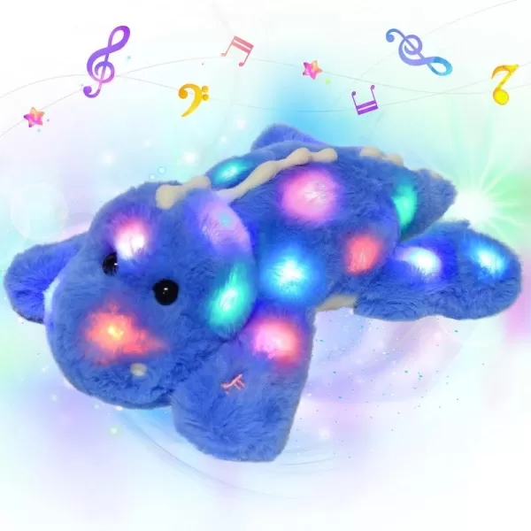 Hopearl LED Musical Stuffed Dinosaur Lighting Up Singing Soft Floppy Plush Toy Adjustable Volume Lullaby Animated Soothe Birthday Gifts for Kids Toddlers Blue 125