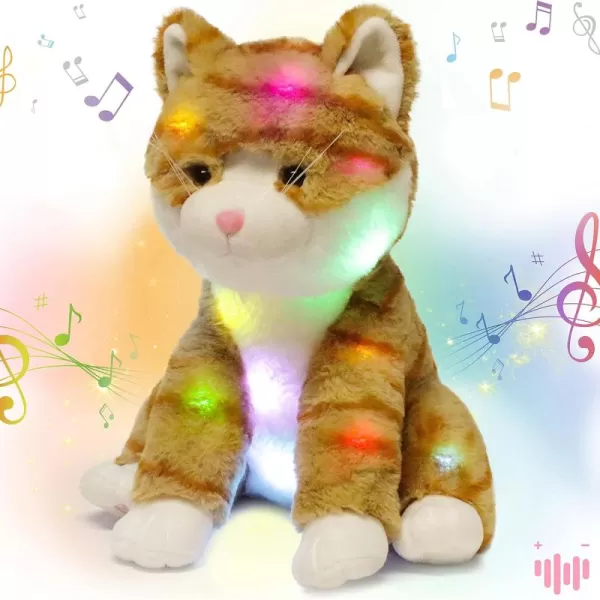 Hopearl LED Musical Stuffed Kitty Lighting Up Singing Plush Cat Adjustable Volume Lullaby Animated Soothe Birthday Festival for Kids Toddler Girls Orange 125