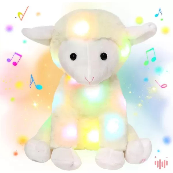 Hopearl LED Musical Stuffed Lamb Lighting Up Sheep Singing Plush Toy Adjustable Volume Lullaby Animated Soothe Birthday Gifts for Kids Toddler Girls Beige 11