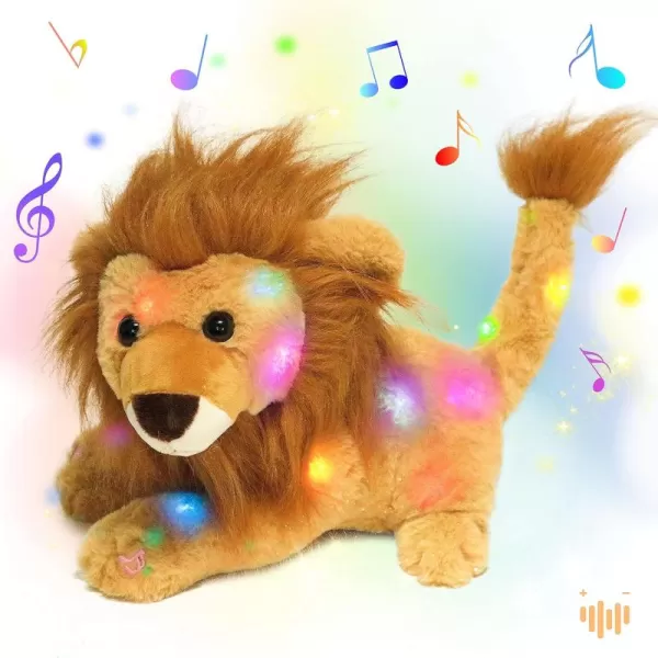 Hopearl LED Musical Stuffed Lion Lighting Up Singing Plush Toy Adjustable Volume Lullaby Animated Soothe Birthday Festival for Kids Toddler Girls Gray 11