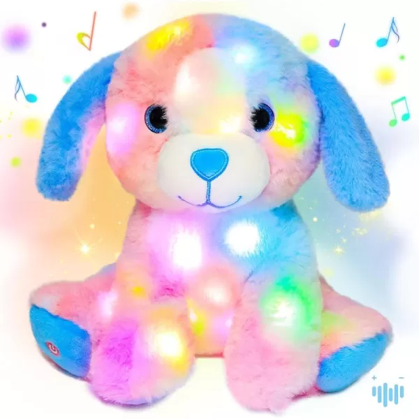 Hopearl LED Musical Stuffed Puppy Lighting Up Singing Plush Toy Adjustable Volume Lullaby Animated Soothe Birthday Festival for Kids Toddler Girls Rainbow 105