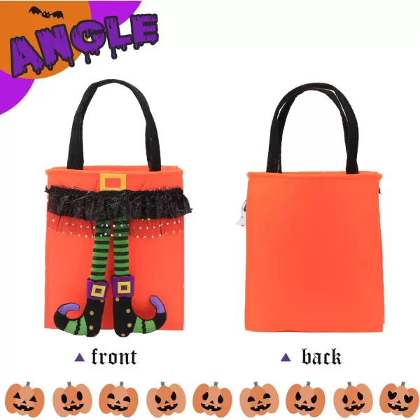 Hopearl Halloween Faerie Bag with Handle Felt Tote Bag Candy Holder Trick or Treat Gift Bags for Kids Halloween Boo Spooky Baskets Candy Bags Snacks Bucket Goodie Bags Holiday Festival Costume Party Supplies Orange 155