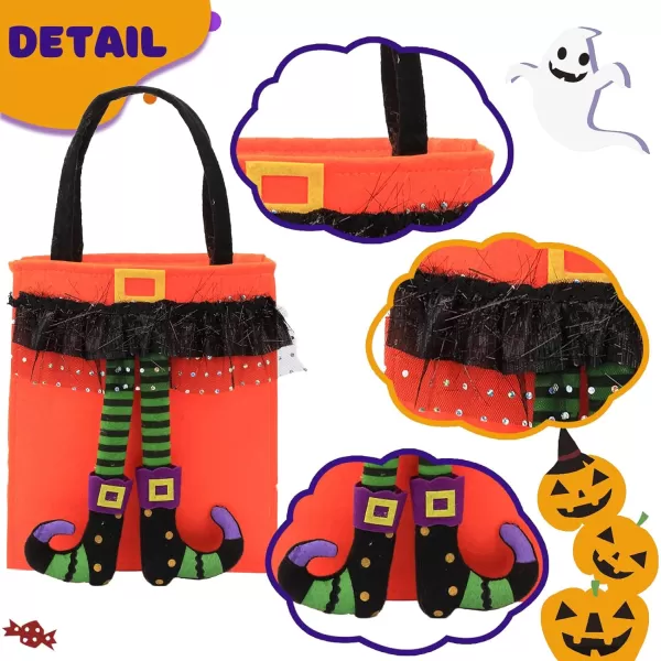 Hopearl Halloween Faerie Bag with Handle Felt Tote Bag Candy Holder Trick or Treat Gift Bags for Kids Halloween Boo Spooky Baskets Candy Bags Snacks Bucket Goodie Bags Holiday Festival Costume Party Supplies Orange 155