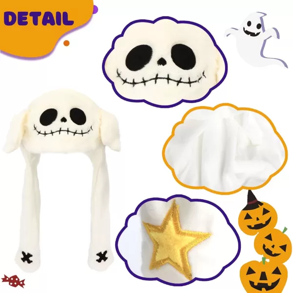 Hopearl Halloween Ghost Hat with Ears Moving Jumping Pop Up Beating Hat Plush Earflaps Holiday Cosplay Costume Dress Up Funny Gift for Kids Boys Girls White 22