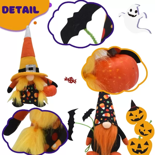 Hopearl Halloween Gnomes 2 Pcs Fall Gnomes with Pumpkin Ornaments Swedish Gnome Faceless Dolls Home Desktop Collectible Doll Stuffed Decor Holiday Thanksgiving Day Table Ornaments 11