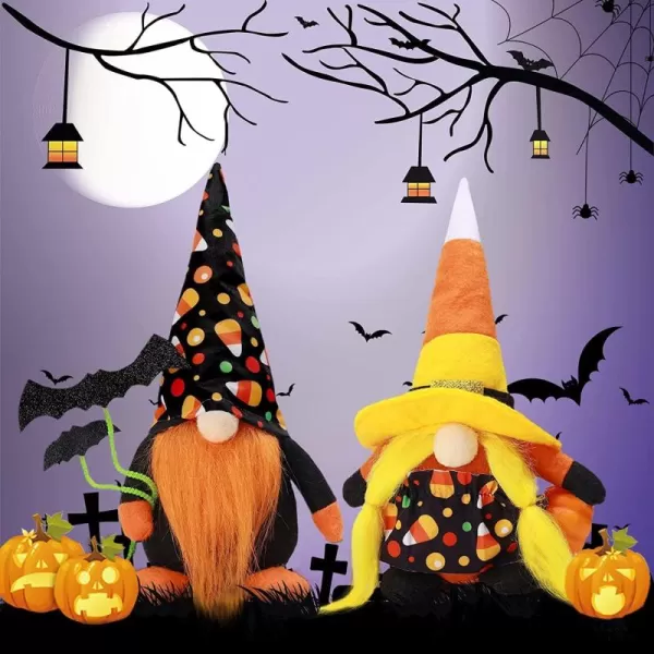 Hopearl Halloween Gnomes 2 Pcs Fall Gnomes with Pumpkin Ornaments Swedish Gnome Faceless Dolls Home Desktop Collectible Doll Stuffed Decor Holiday Thanksgiving Day Table Ornaments 11