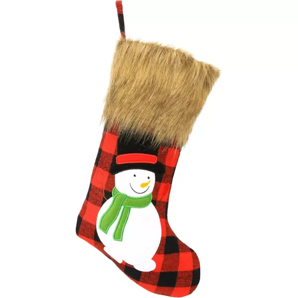 imageHopearl 19 Christmas Stockings Set of 4 Red Plaid Stocking with Reindeer Snowman Santa Claus Plush Faux Fur Cuff Gift Bag for Family Holiday Xmas Tree Party Decorations