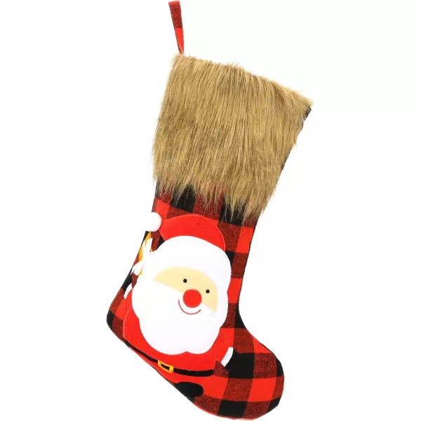 imageHopearl 19 Christmas Stockings Set of 4 Red Plaid Stocking with Reindeer Snowman Santa Claus Plush Faux Fur Cuff Gift Bag for Family Holiday Xmas Tree Party Decorations