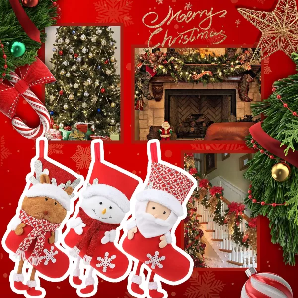 imageHopearl 3 Pcs Christmas Stockings Kit Cute Socks with Snowman Reindeer Father Christmas Ornament Gifts Bags for Family Xmas Tree Party Supplies Red 19