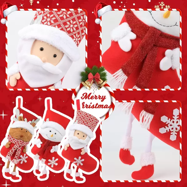 imageHopearl 3 Pcs Christmas Stockings Kit Cute Socks with Snowman Reindeer Father Christmas Ornament Gifts Bags for Family Xmas Tree Party Supplies Red 19