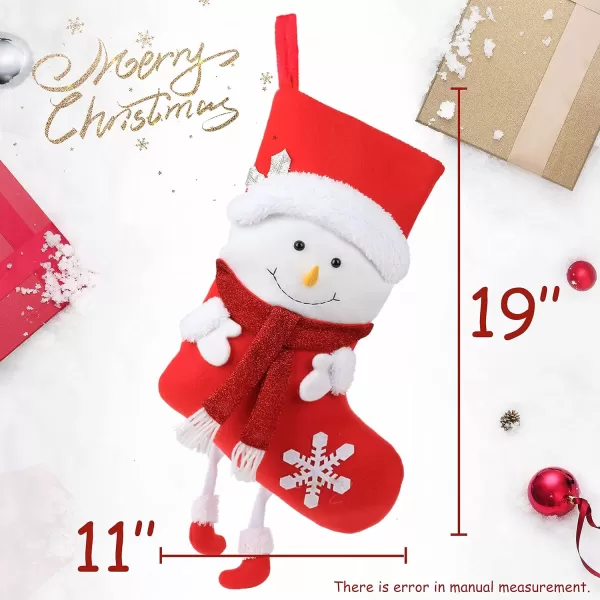 imageHopearl 3 Pcs Christmas Stockings Kit Cute Socks with Snowman Reindeer Father Christmas Ornament Gifts Bags for Family Xmas Tree Party Supplies Red 19