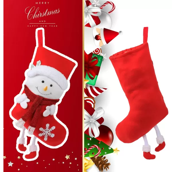 imageHopearl 3 Pcs Christmas Stockings Kit Cute Socks with Snowman Reindeer Father Christmas Ornament Gifts Bags for Family Xmas Tree Party Supplies Red 19