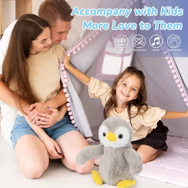 imageHopearl Clappy Penguin Interactive Musical Stuffed Animal Singing Plush Toy Adorable Electric Animate Birthday Festival for Kids Gray 10