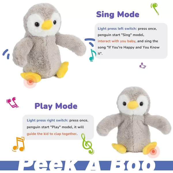 imageHopearl Clappy Penguin Interactive Musical Stuffed Animal Singing Plush Toy Adorable Electric Animate Birthday Festival for Kids Gray 10