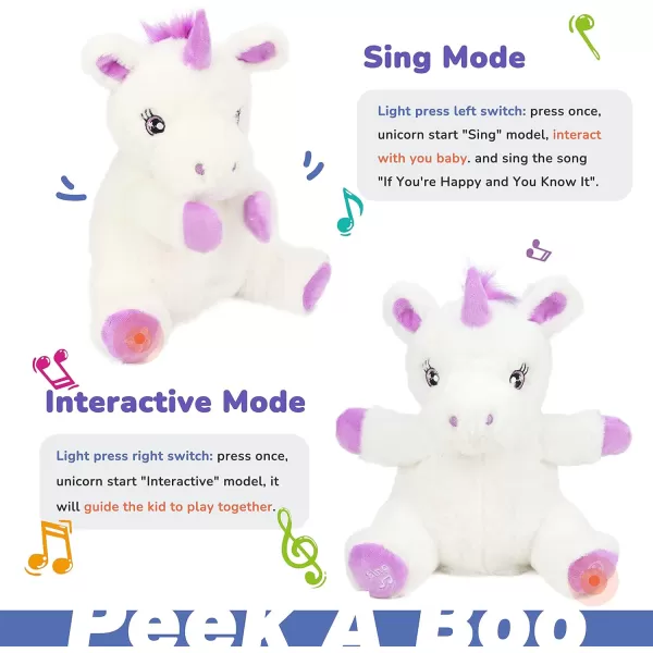 imageHopearl Clappy Unicorn Interactive Musical Stuffed Animal Singing Plush Toy Adorable Electric Animate Birthday Festival for Kids White 125