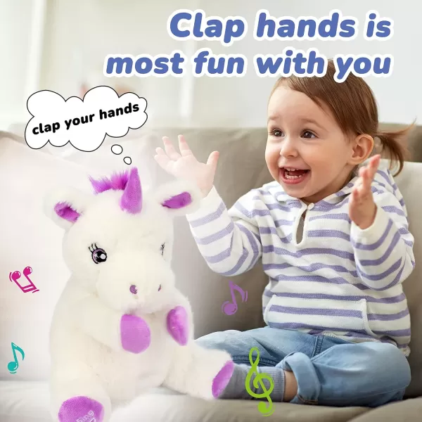 imageHopearl Clappy Unicorn Interactive Musical Stuffed Animal Singing Plush Toy Adorable Electric Animate Birthday Festival for Kids White 125