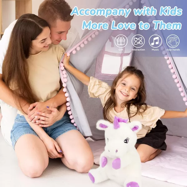 imageHopearl Clappy Unicorn Interactive Musical Stuffed Animal Singing Plush Toy Adorable Electric Animate Birthday Festival for Kids White 125