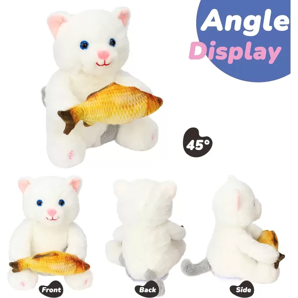 imageHopearl Peek A Boo Cat with Fish Interactive Repeats What You Say Plush Kitten Toy Musical Singing Talking Stuffed Animal Adorable Electric Animate Birthday Festival White11