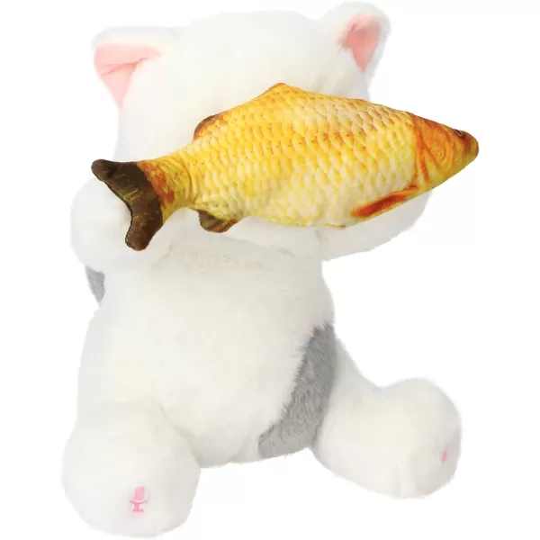 imageHopearl Peek A Boo Cat with Fish Interactive Repeats What You Say Plush Kitten Toy Musical Singing Talking Stuffed Animal Adorable Electric Animate Birthday Festival White11