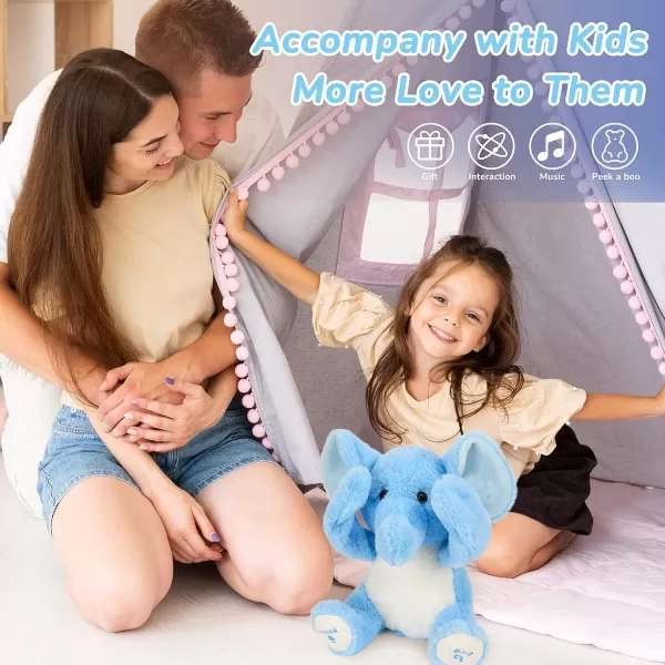 imageHopearl Peek A Boo Elephant Interactive Repeats What You Say Plush Elephish Toy Musical Singing Talking Stuffed Animal Adorable Electric Animate Birthday Festival Blue 115