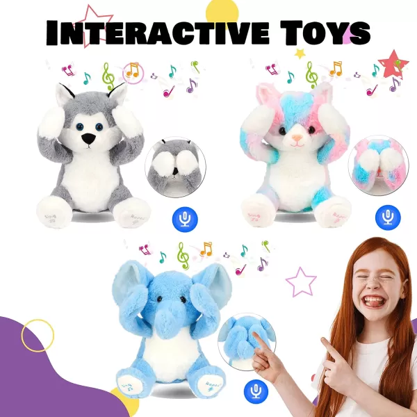 imageHopearl Peek A Boo Elephant Interactive Repeats What You Say Plush Elephish Toy Musical Singing Talking Stuffed Animal Adorable Electric Animate Birthday Festival Blue 115