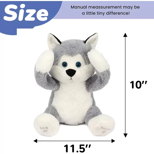 imageHopearl Peek A Boo Husky Interactive Repeats What You Say Plush Dog Toy Musical Singing Talking Stuffed Animal Adorable Electric Animate Birthday Festival Gray 115