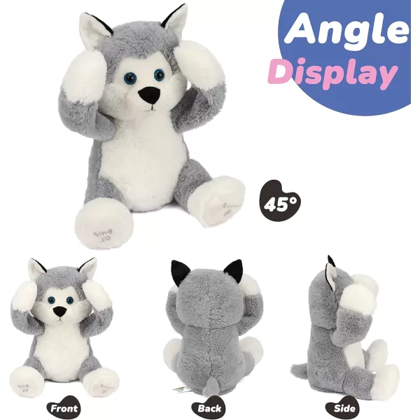 imageHopearl Peek A Boo Husky Interactive Repeats What You Say Plush Dog Toy Musical Singing Talking Stuffed Animal Adorable Electric Animate Birthday Festival Gray 115