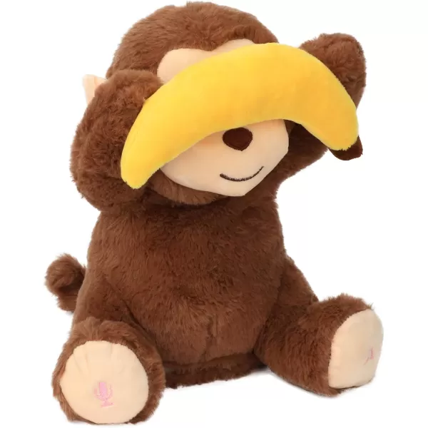 imageHopearl Peek A Boo Monkey with Banana Interactive Repeats What You Say Plush Toy Musical Singing Talking Stuffed Animal Adorable Electric Animate Birthday Festival Brown 11