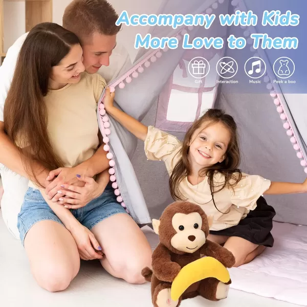 imageHopearl Peek A Boo Monkey with Banana Interactive Repeats What You Say Plush Toy Musical Singing Talking Stuffed Animal Adorable Electric Animate Birthday Festival Brown 11