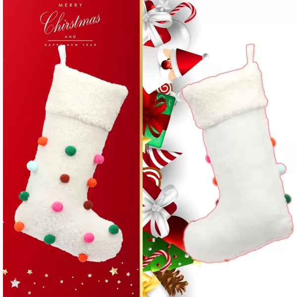 imageHopearl Pom Pom Christmas Stocking Boho Style Socks Ultra Soft Holders Ornament Luxury Gifts Bags for Family Xmas Tree Party Supplies Cream 18Style 5