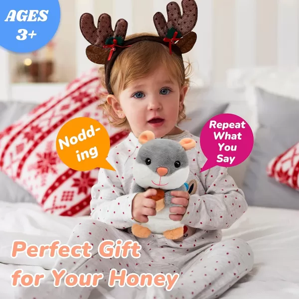 imageHopearl Talking Hamster Repeats What You Say Mouse with Pine Nodding Electric Interactive Animated Toy Speaking Plush Buddy Gifts for Toddlers Gray 7