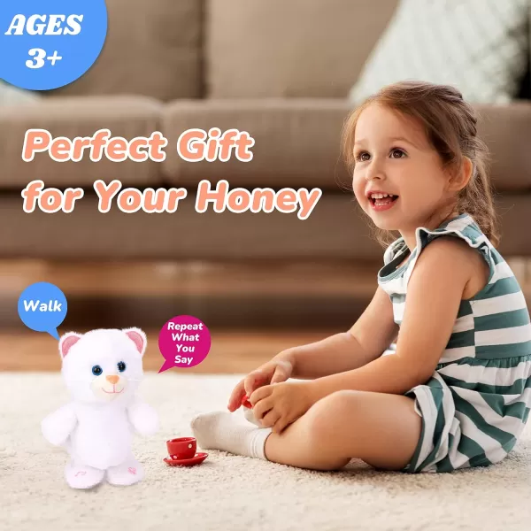 imageHopearl Talking Kitty Singing Cat Repeats What You Say Walking Electric Interactive Animated Toy Speaking Plush Buddy Gifts for Toddlers White 8