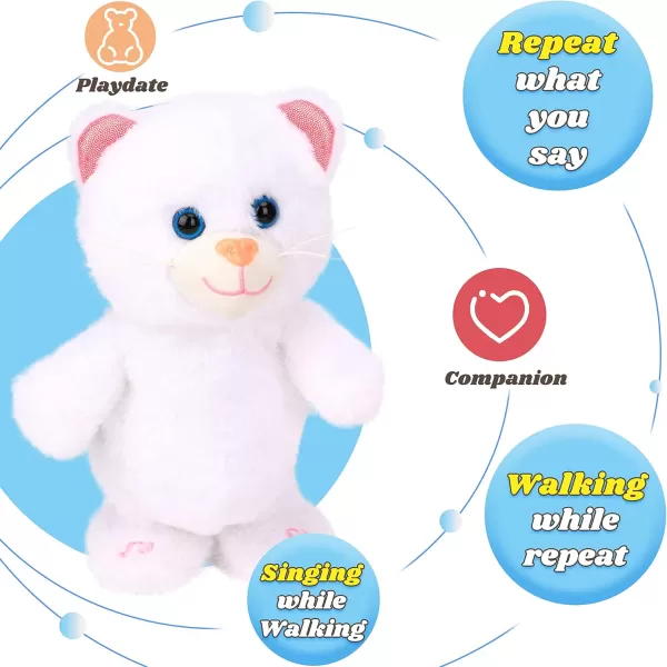 imageHopearl Talking Kitty Singing Cat Repeats What You Say Walking Electric Interactive Animated Toy Speaking Plush Buddy Gifts for Toddlers White 8