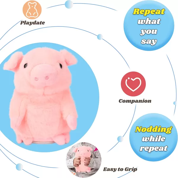 imageHopearl Talking Pig Repeats What You Say Piggy Nodding Electric Interactive Animated Toy Speaking Plush Buddy Gifts for Toddlers Pink 65