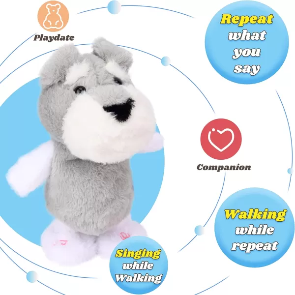 imageHopearl Talking Schnauzer Singing Dog Repeats What You Say Puppy Walking Electric Interactive Animated Toy Speaking Plush Buddy Gifts for Toddlers Gray 8