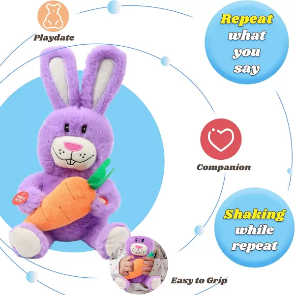 imageHopearl Talking Singing Bunny Repeats What You Say Rabbit Musical Shaking Head Electric Interactive Animated Toy Speaking Plush Buddy Gifts for Toddlers Purple 1505 Bunny