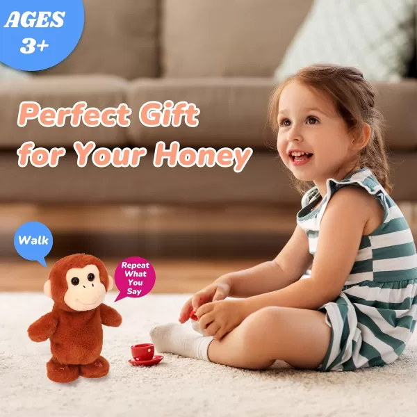 imageHopearl Talking Singing Monkey Repeats What You Say Walking Electric Interactive Animated Toy Speaking Plush Buddy Gifts for Toddlers Brown 85