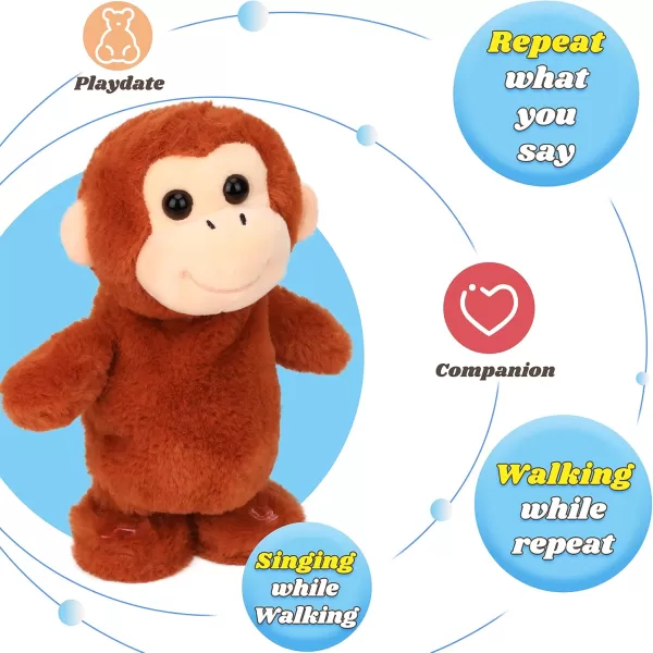 imageHopearl Talking Singing Monkey Repeats What You Say Walking Electric Interactive Animated Toy Speaking Plush Buddy Gifts for Toddlers Brown 85