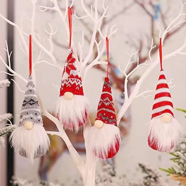 imageHopearl 4 pcs Little Swedish Gnome Christmas Tree Pendants Kit Xmas Tree Decorations Handmade Tomte Nisse Small Scandinavian Nordic Elf Doll Hanging Dcor Holiday Ornament Red 6