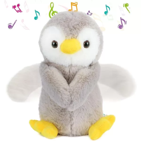 imageHopearl Clappy Penguin Interactive Musical Stuffed Animal Singing Plush Toy Adorable Electric Animate Birthday Festival for Kids Gray 10