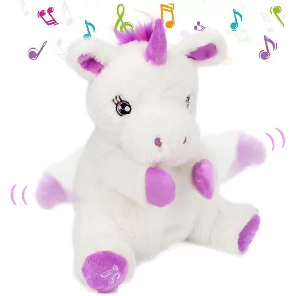 imageHopearl Clappy Unicorn Interactive Musical Stuffed Animal Singing Plush Toy Adorable Electric Animate Birthday Festival for Kids White 125