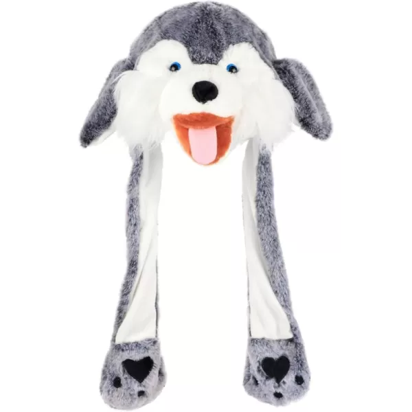 imageHopearl Husky Hat with Ears Moving Jumping Pop Up Beating Hat Plush Holiday Cosplay Dress Up Funny Festival Birthday Gift for Kids Boys Girls Gray 22